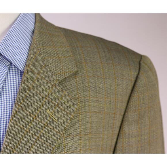 Corneliani Gold Blue Woven Windowpane 3-Btn Super 100s Wool Blazer 40R - Picture 4 of 9